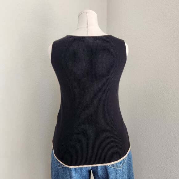 Vintage 90s Casual Corner Black Tan Ribbed Cotton Sleeveless Knit Tank Top S - Picture 4 of 5